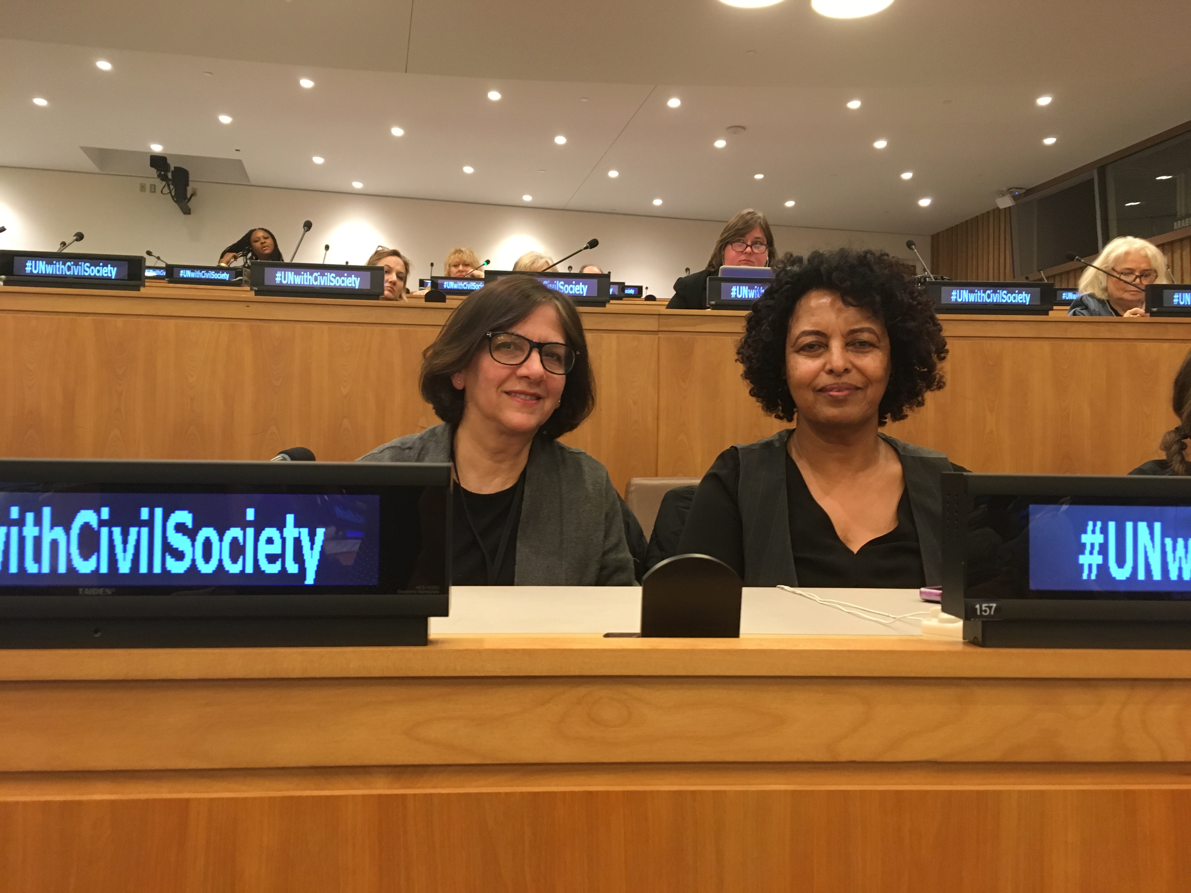 Faculty Mentors and QCC/WCA/UN Representatives Professor Liz Di Giorgio and Kebedech Tekleab.